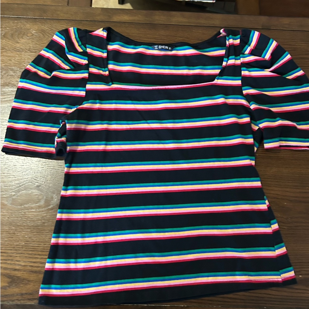 Retro 70s Colorful Striped Puff Sleeve Women's Top